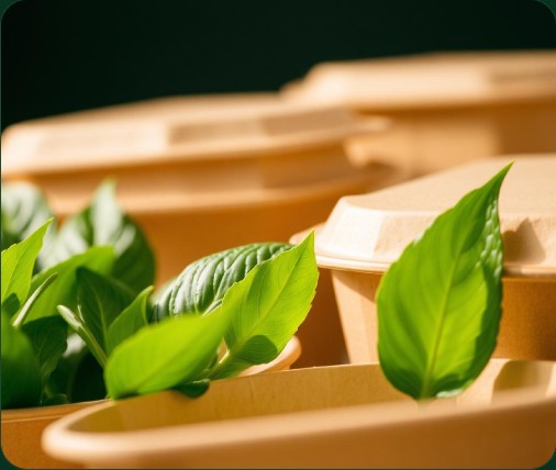 Natural fiber packaging with green leaves